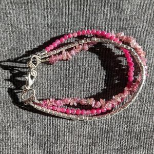 Sterling Silver and Rose Quartz Triple Strand Bracelet